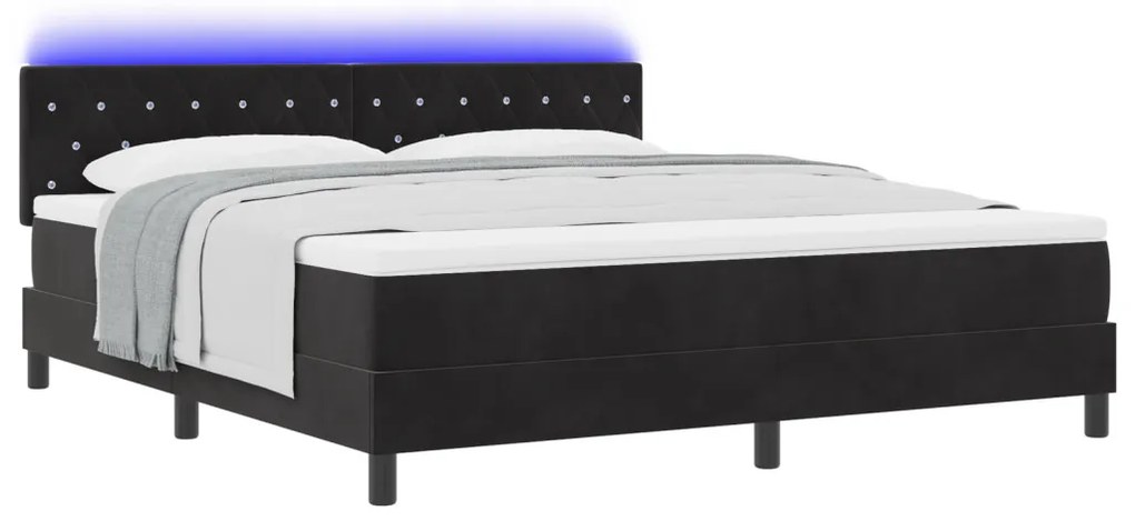 Boxspring Ágy Matraccal és LED Fényekkel Fekete 180x200 cm Bársony