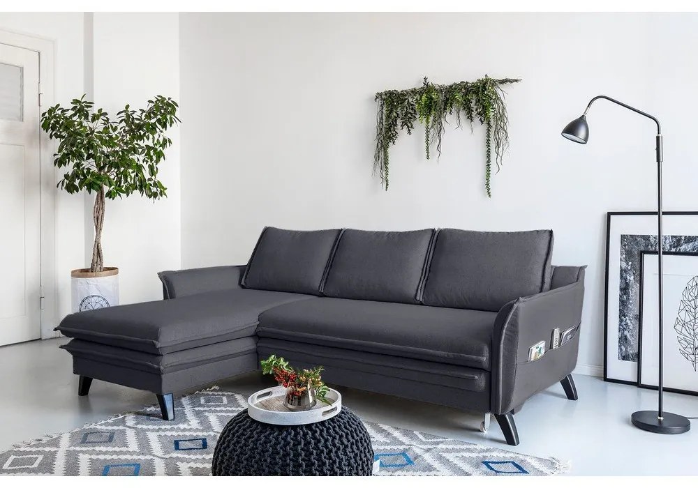 Charming Charlie antracit kinyitható sarokkanapé, bal oldali - Miuform