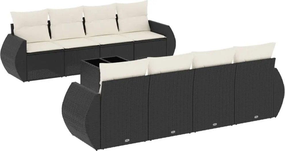 vidaXL 9 részes fekete polyrattan kerti ülőgarnitúra párnákkal
