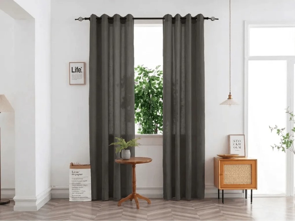 Függöny TAVIO 140x250 cm, szürkésbarna Felfüggesztés: Hullámos sínszalag