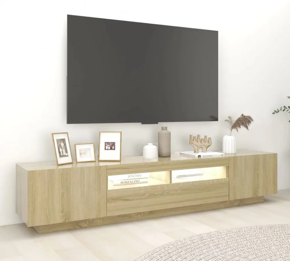 sonoma tölgy színű TV-szekrény LED-lámpákkal 200 x 35 x 40 cm