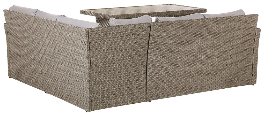 Ötszemélyes rattan sarok ülőgarnitúra szürke párnákkal BARDI Beliani