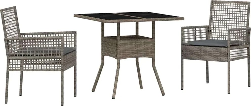 vidaXL Kert étkező szett 3 pcs Szürke polirattan