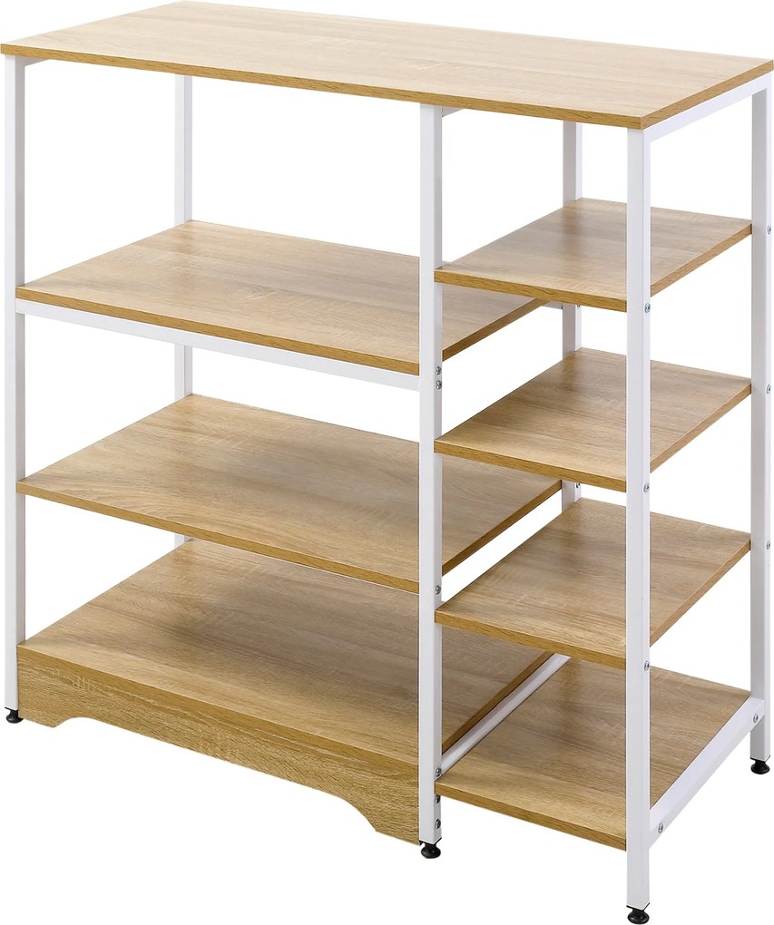 HOMCOM Konyhai Polc Mikrosütőhöz, Multifunkcionális Tárolóállvány 7 Polccal Szerelvények, Könyvek, Növények Részére 90x40x95 cm Természetes Fa | Aosom