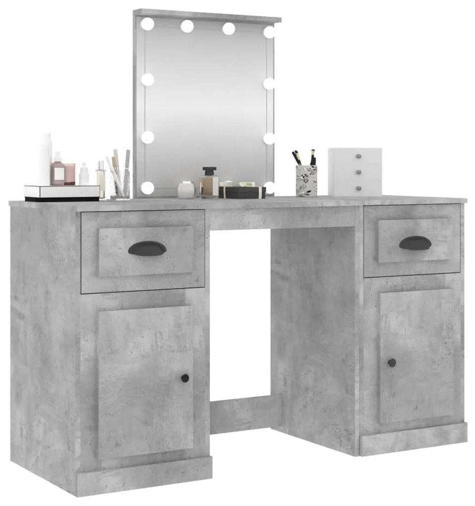 betonszürke fésülködőasztal LED-del 130 x 50 x 132,5 cm