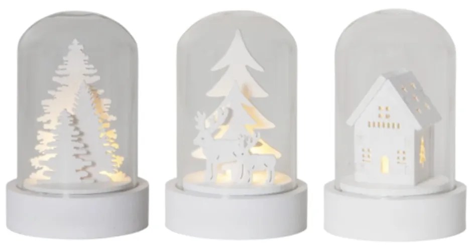 Fehér fénydekoráció készlet karácsonyi mintával 3 db-os ø 5,5 cm Kupol – Star Trading