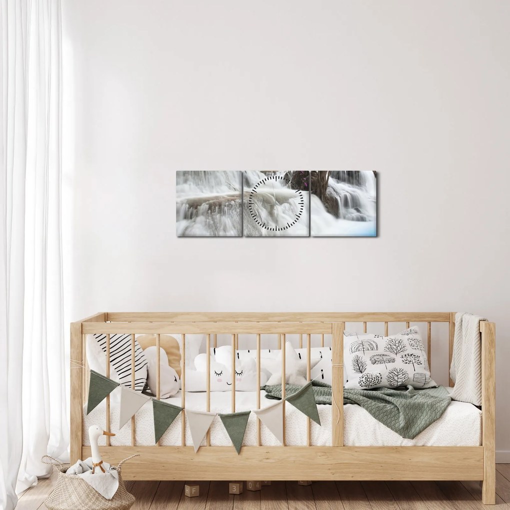 Egy kép Erawan vízeséséről az erdőben (órával) (90x30 cm)