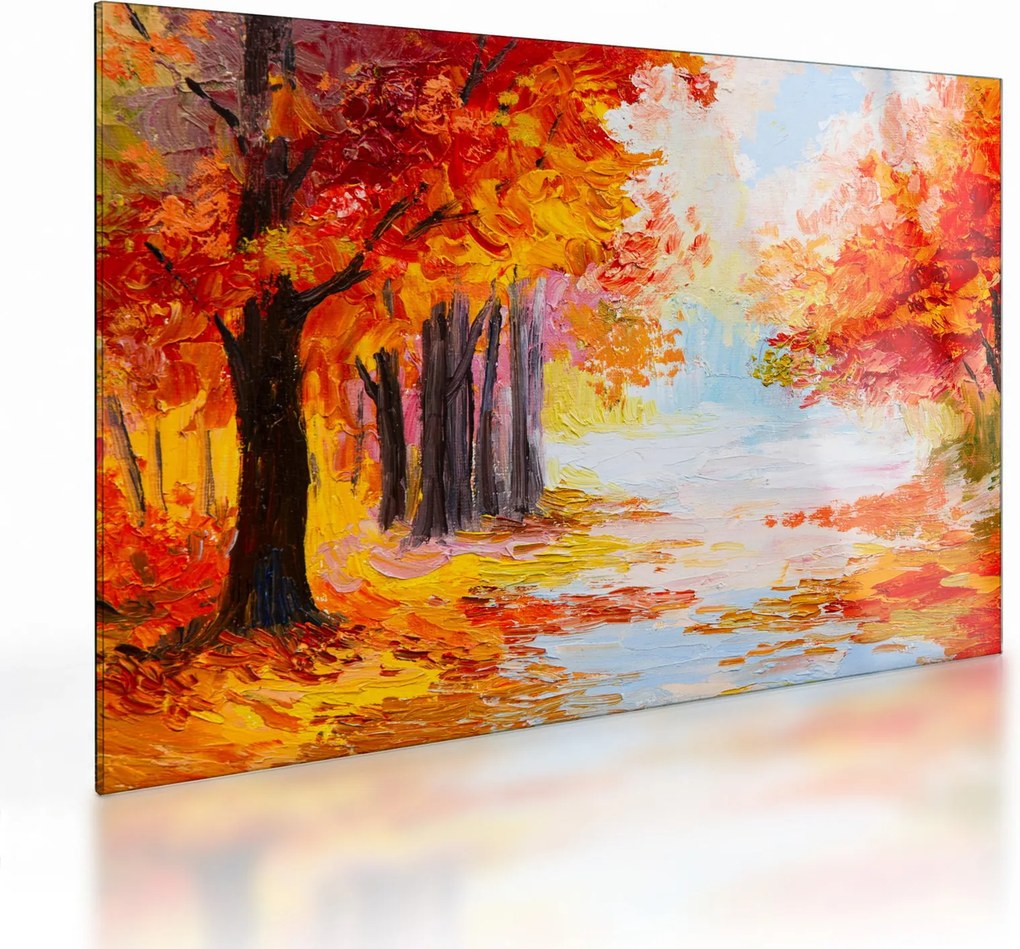 Kép - olajfestmény, színes ősz (üvegen) (70x50 cm)