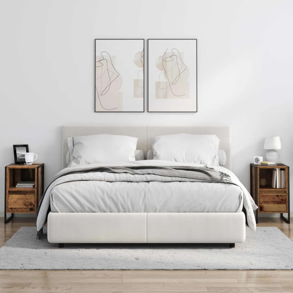 vidaXL Éjjeli asztal fiókkal 2 pcs Öreg fa 39,5 x 30 x 50 cm Faanyag