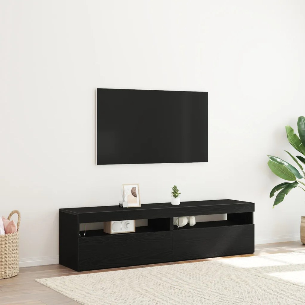 LED világítással ellátott TV szekrények 2 db Fekete tölgy 75x35x40 cm Műanyag fa