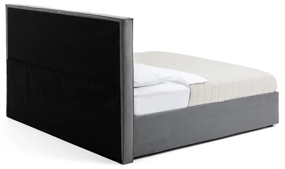 Szürke kárpitozott ágyneműtartós franciaágy ágyráccsal 180x200 cm Thessa Bold Line – Bonami Selection