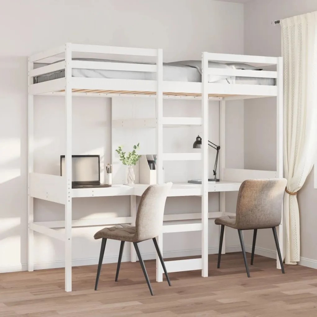 fehér tömör fenyő galériaágy-keret matrac nélkül 75 x 190 cm