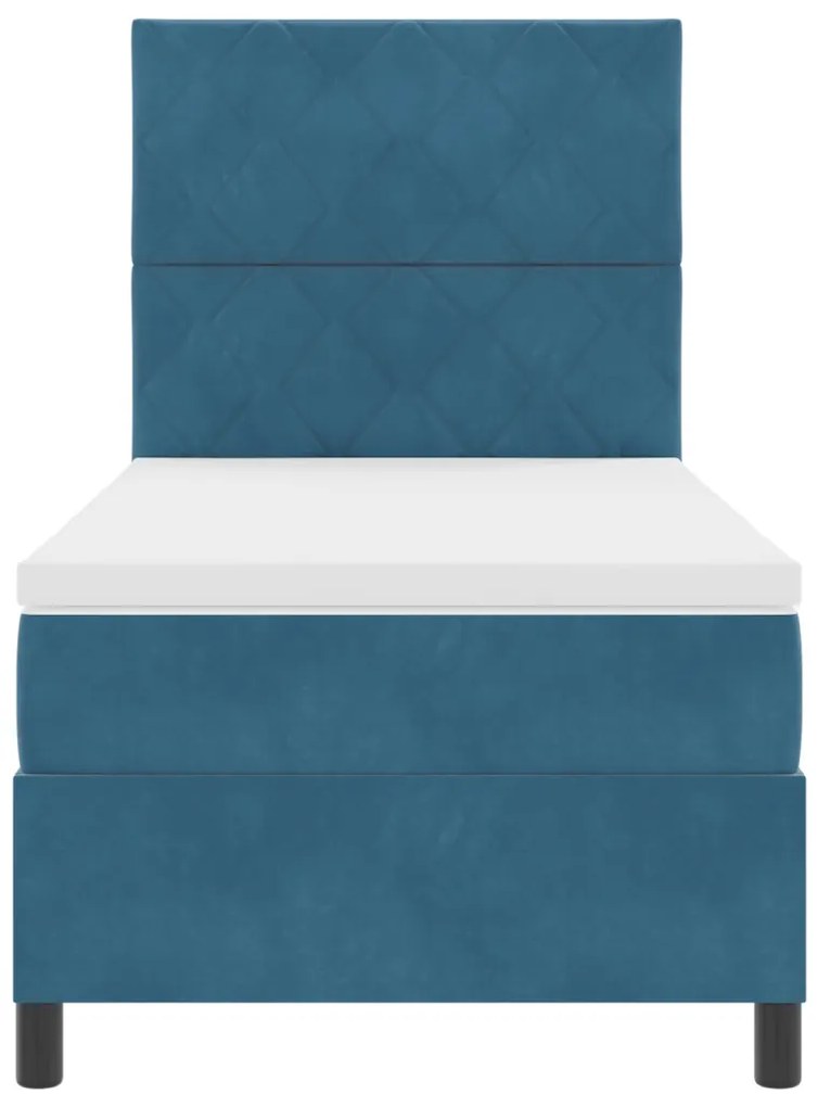 Boxspring Ágy Matraccal Sötétkék Egyszemélyes Bársony