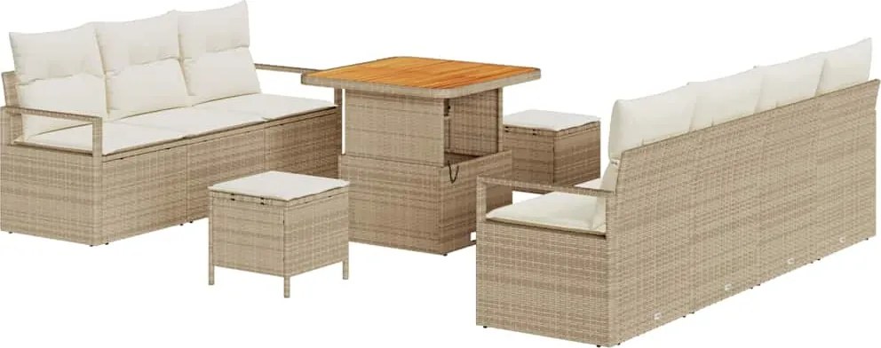 vidaXL Kerti Kanapé Szett párnával tárolóval 10 pcs Beige és krém