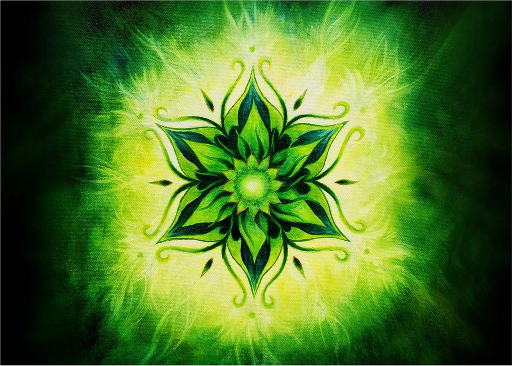 Kép - Virág mandala zöld háttérrel (70x50 cm)