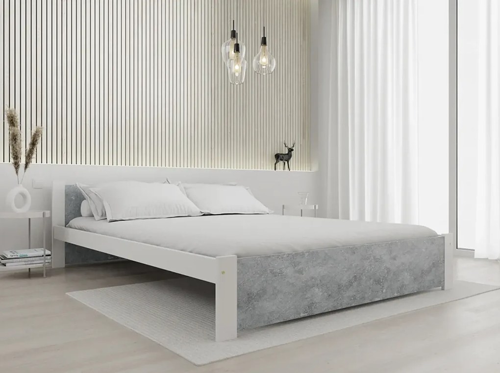 Ágy IKAROS 180 x 200 cm, beton/fehér Matrac: Deluxe 10 cm matraccal, Ágyrács: Ágyrács nélkül