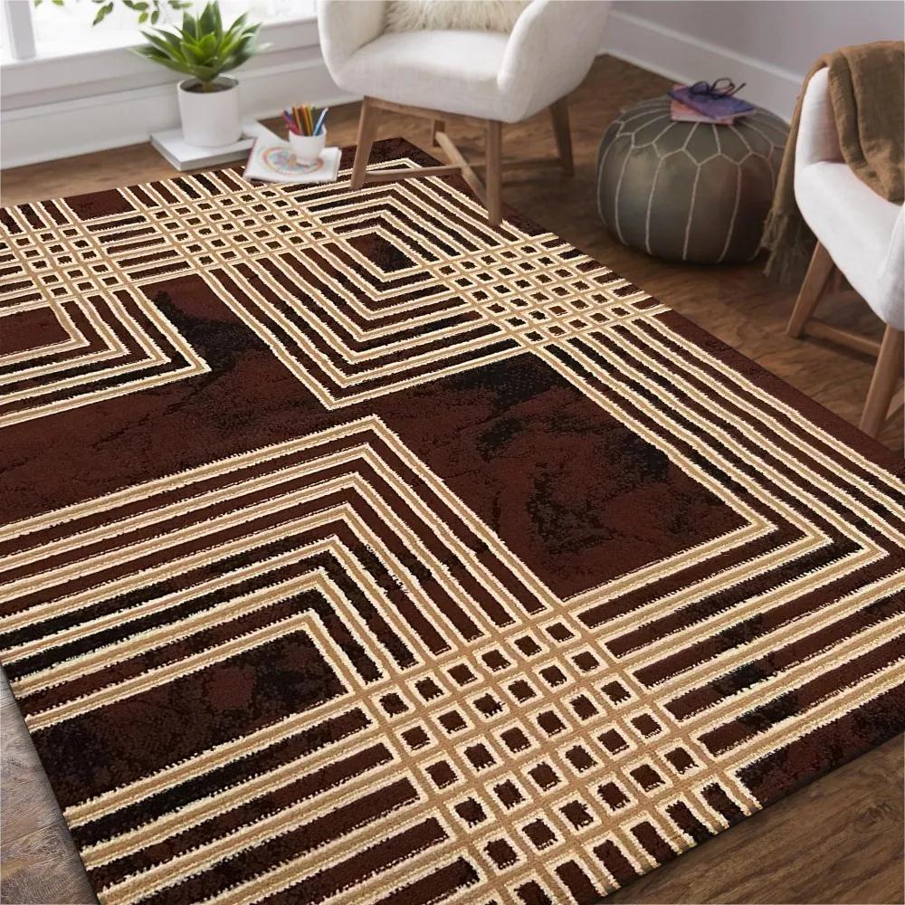 Minőségi barna mintás szőnyeg a nappaliba Szélesség: 100 cm | Hossz: 190 cm