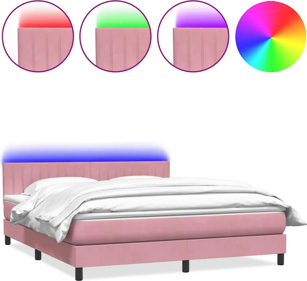 vidaXL rózsaszín bársony rugós és LED-es ágy matraccal 180x210 cm