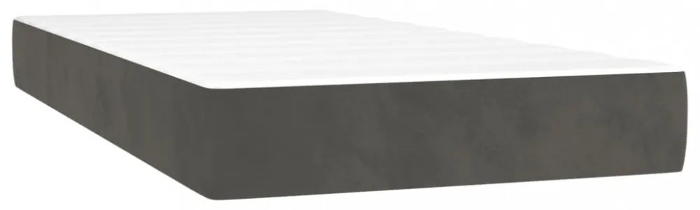 sötétszürke bársony rugós és LED-es ágy matraccal 80 x 200 cm