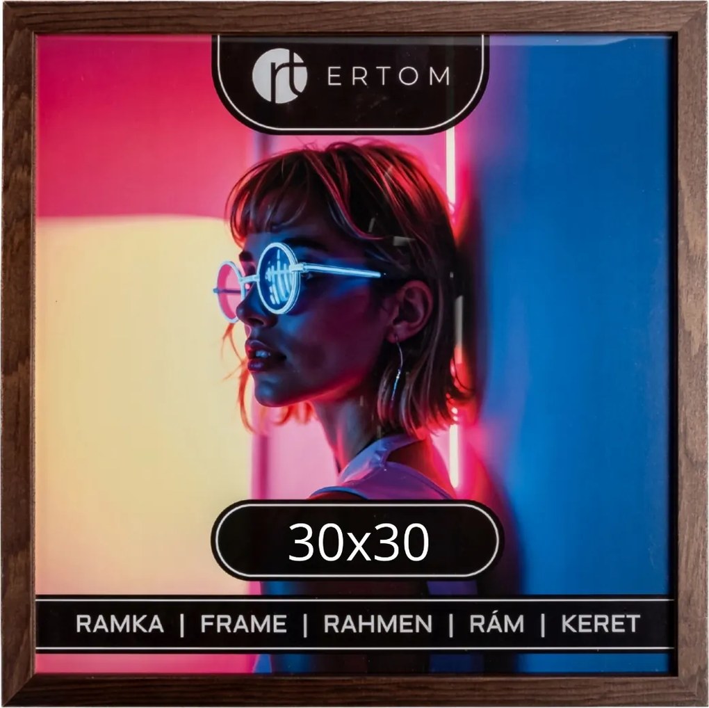 Fa képkeret 30x30 üveg barna négyzet alakú