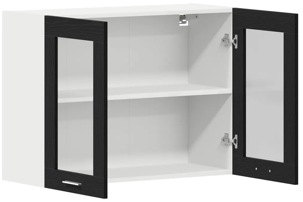 vidaXL Fekete Tölgy Függő Üveg Szekrény 80x31x60 cm Műanyag Fából