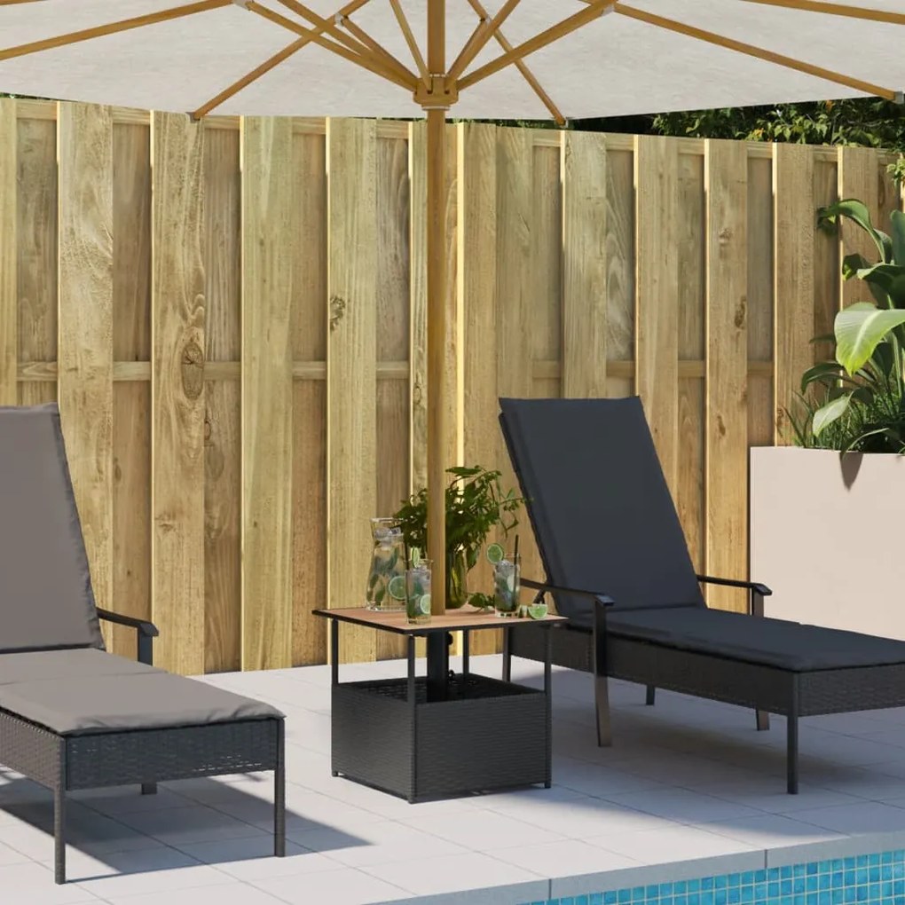 fekete polyrattan kerti asztal napernyőlyukkal 55x55x46,5 cm