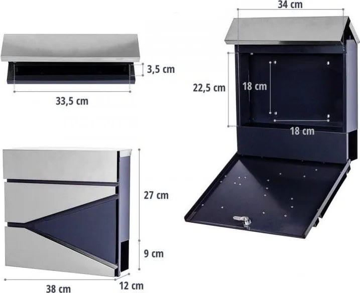 STILISTA Postaláda állvánnyal  acél 37 x 10,5 cm