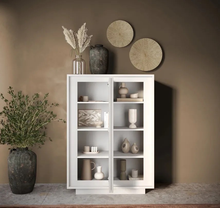 SKY 2.0 magas komód, 2 ajtóval, fehér matt lakkozott vázzal és előlapokkal