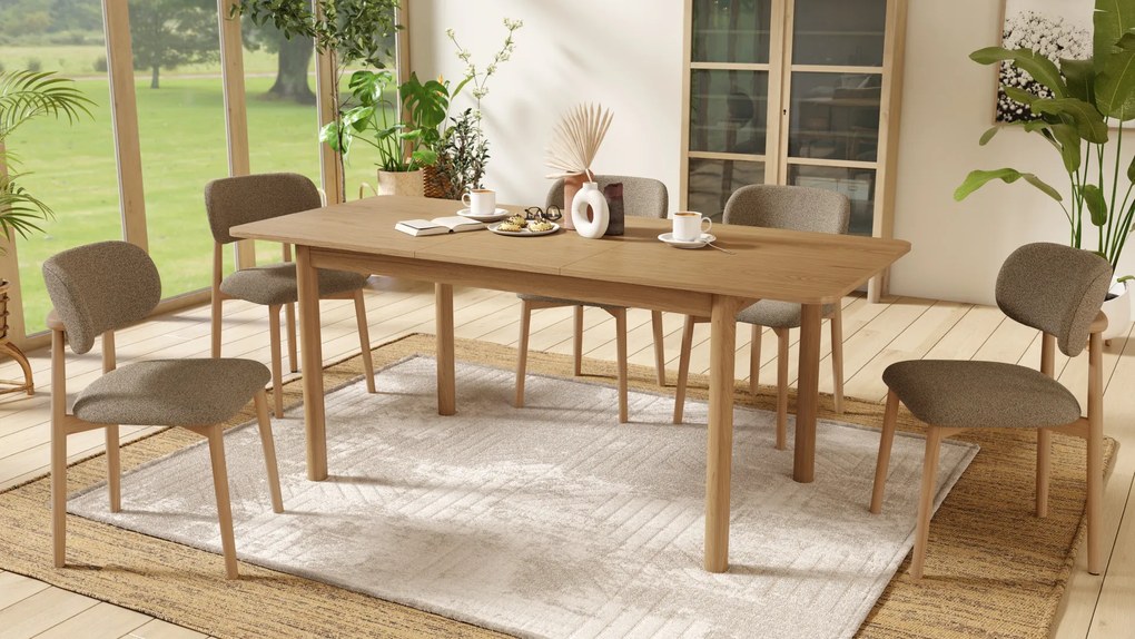 MAZZONI EXPORT ALMO Barna Taupe (Monza 40 szövet)/lakkozott tölgyfa váz - RETRO BOUCLÉ FA SZÉK NAPPALIBA ÉTKEZŐBE KONYHÁBA