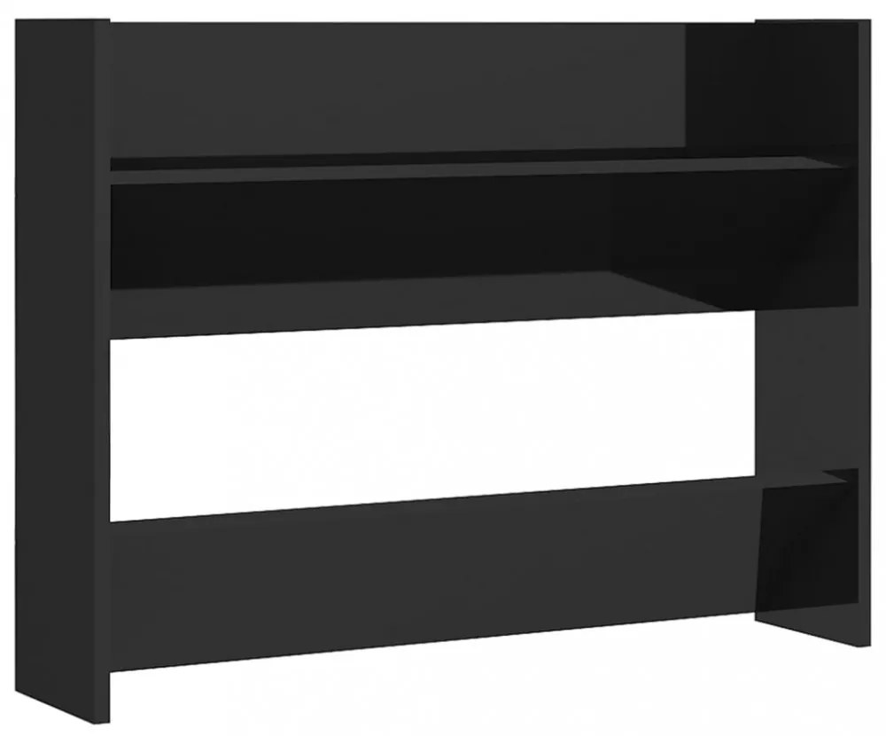 2 db magasfényű fekete szerelt fa fali cipősszekrény 80x18x60cm