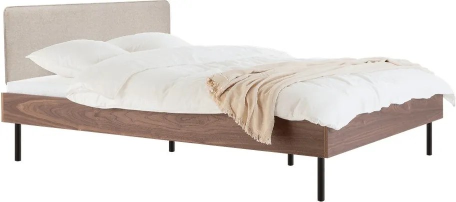 Sötét natúr színű kárpitozott-forgácslemez franciaágy ágyráccsal 180x200 cm diófa dekorral Streiko – noo.ma