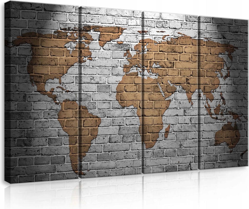 Vászonkép 120x80 Világtérképabsztrakt tégla falszürke utazás földrajz
