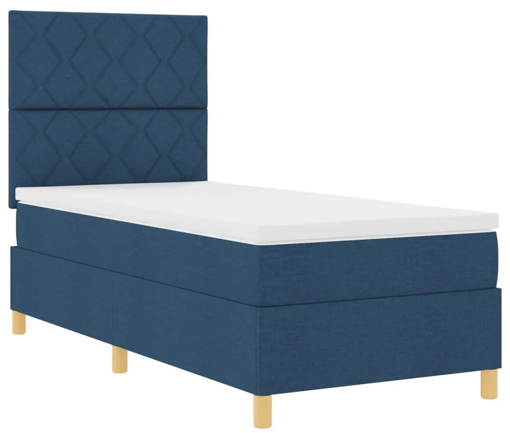 Box Spring Ágy Matraccal & LED Kék 90x190 cm Szövet