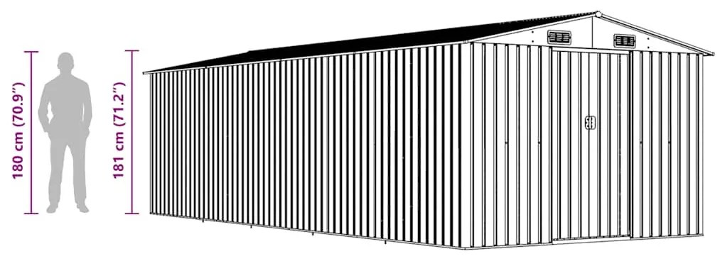 szürke fém kerti fészer 257 x 580 x 181 cm