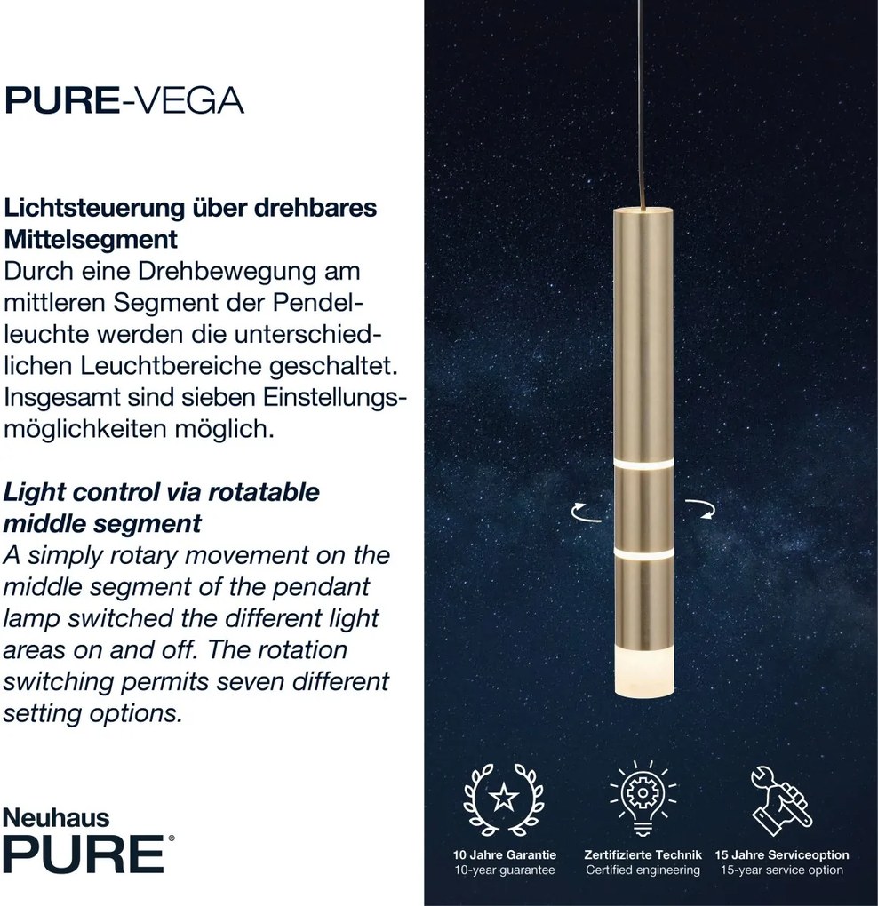 Paul Neuhaus modern függeszték pure-vega matt sárgaréz pln2211-60