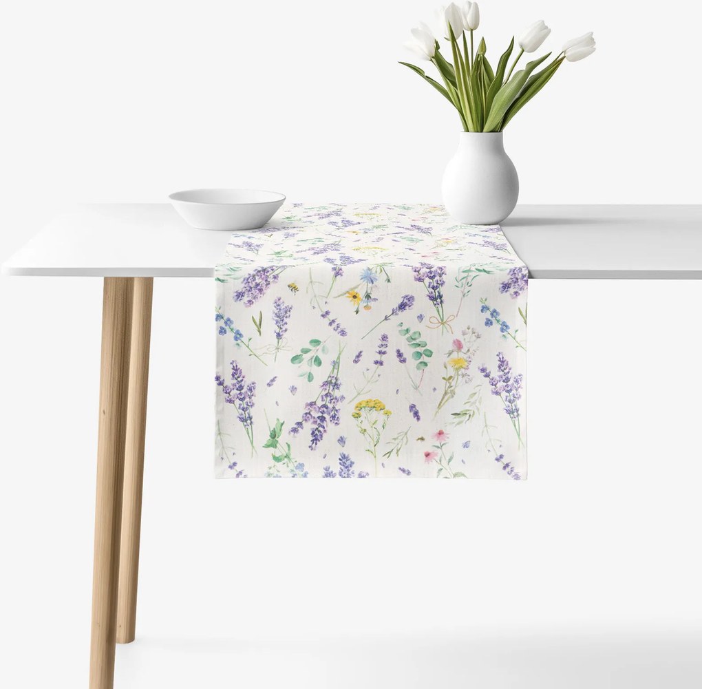Goldea valencia dekoratív asztali futó - levendulás kert 50x160 cm