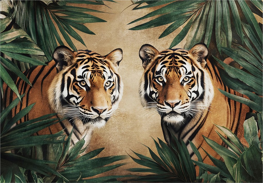 Fotótapéta Tigris Állatok Levelek Hálószoba Nappali Tapéta 312x219