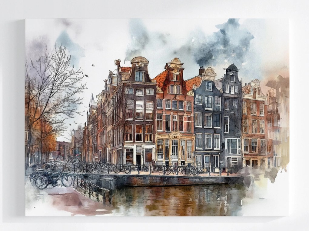 Poszter Amszterdam Csatorna Ősz Bérházak Kerékpárok 100x75