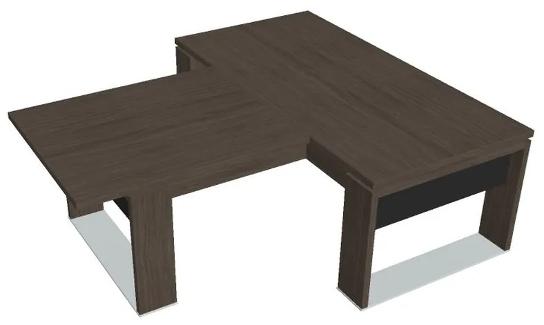 Verno+ S asztal 200 x 220 cm, kiegészítő íróasztallal, antracit tölgy / fekete