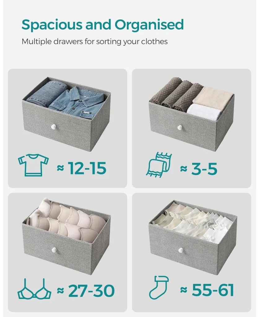 Tároló szekrény négy fiókkal, ruhás szekrény, galambszürke és krémfehér 80x30x85cm