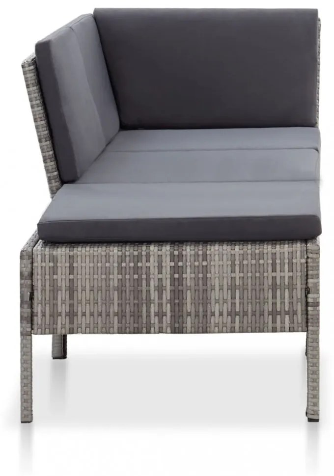 vidaXL 3-részes szürke polyrattan kerti ülőgarnitúra párnákkal