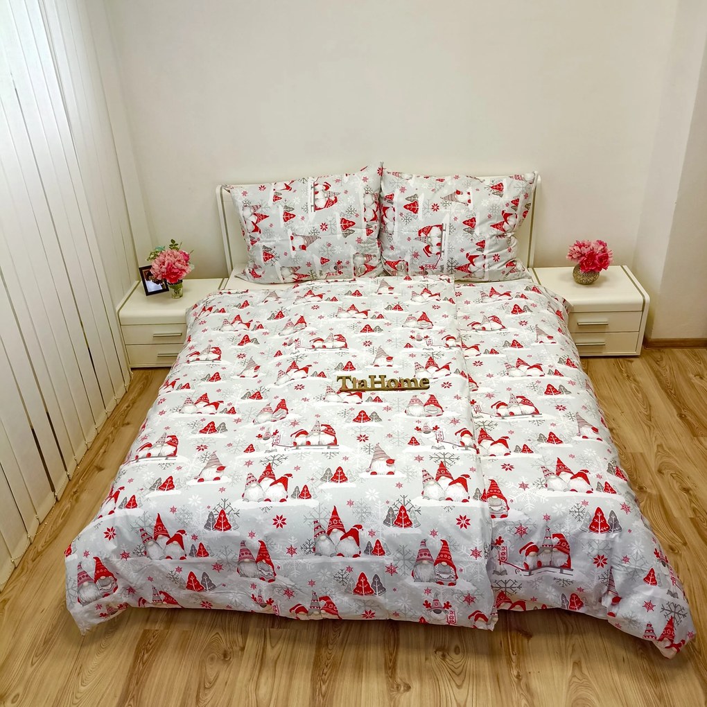 Pamut ágyneműk Karácsonyi ágyneműk Elves szürke TiaHome - 1x Párna 90x70cm, 1x Paplan 140x200cm