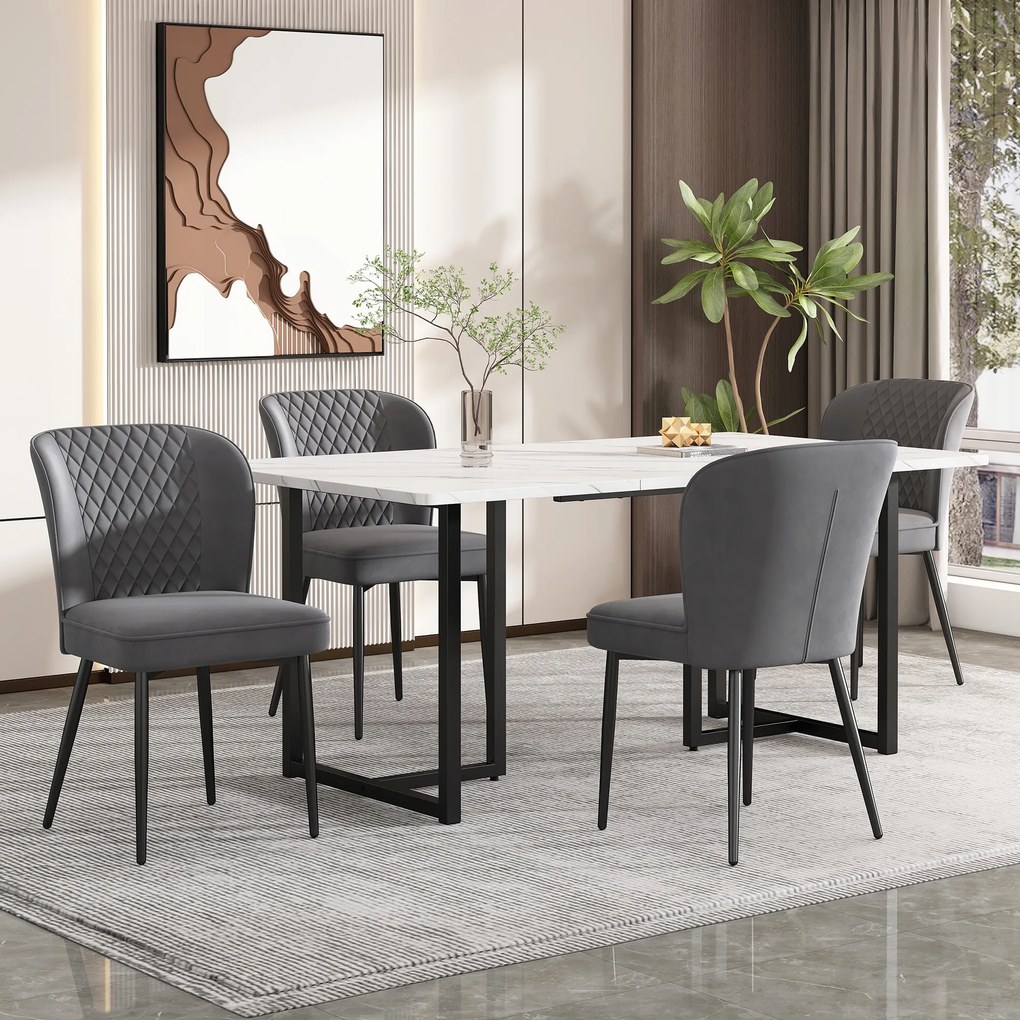 4x bársony szék szürke+ étkezőasztal fehér-fekete étkező szett