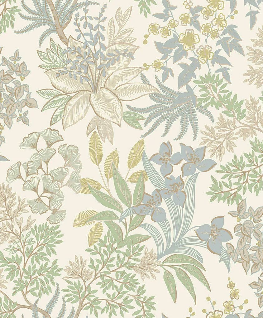 Holden Decor Imaginarium 3 Full Bloom kék-zöld virágos papír tapéta – 14222