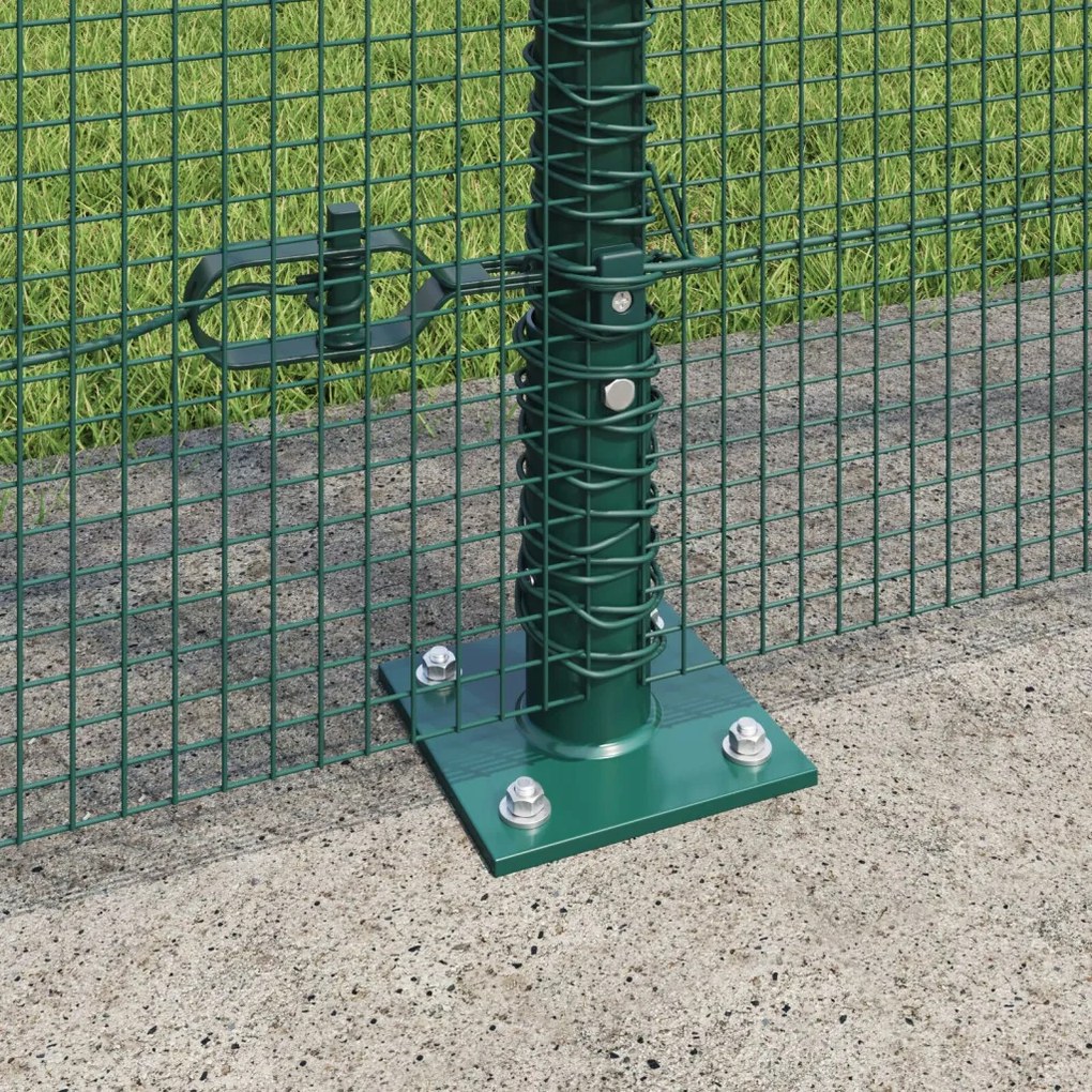 Hegesztett Drótkerítés 7 Flanged Oszloppal Zöld 1,5x10 m Acél