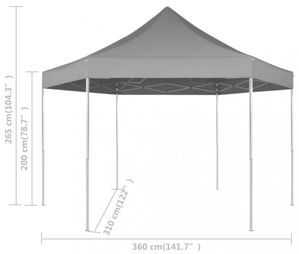 szürke összecsukható hatszög alakú pop-up pavilon 3,6 x 3,1 m