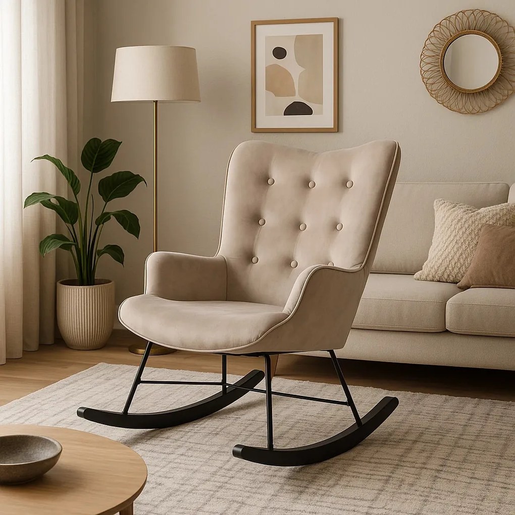 Bézs Hintafotel Bársony Kárpittal. ELIS