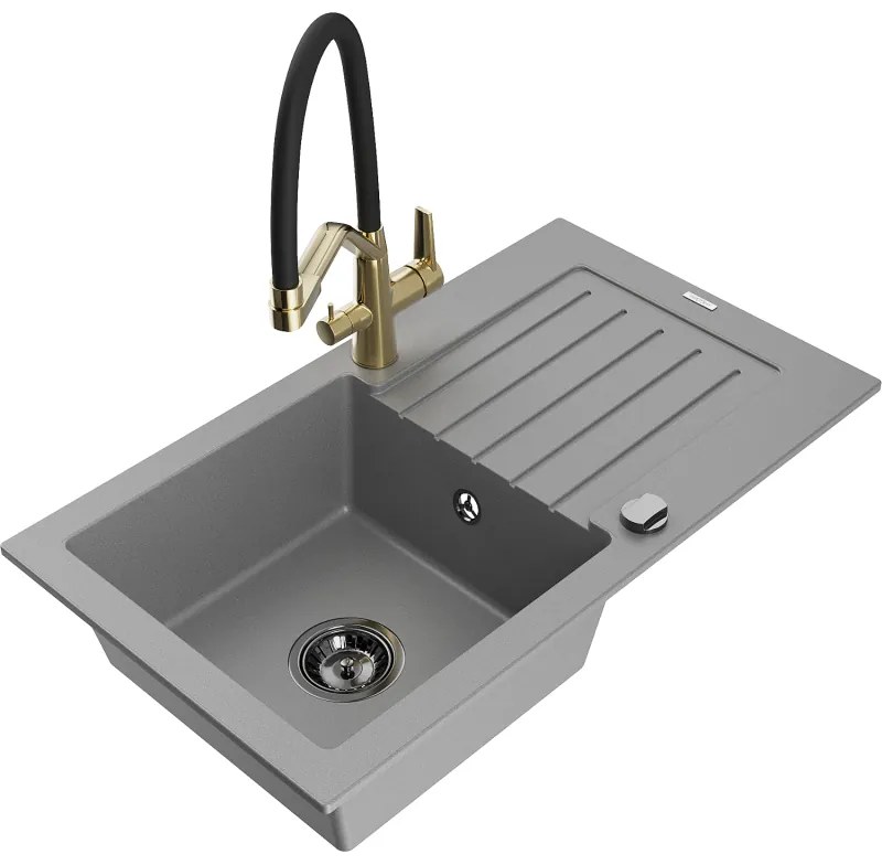 Mexen Pablo gránit egytálcás mosogató lefolyóval és konyhai csappal Duo, szürke - 6510-71-671701-57-B