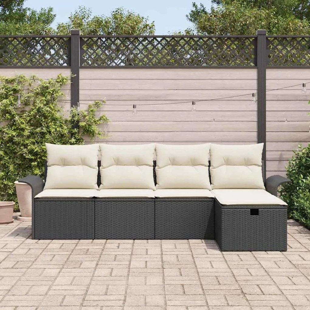 Kerti Kanapé Szett 5 pcs Fekete és krémszínű 251 x 117 x 85 cm