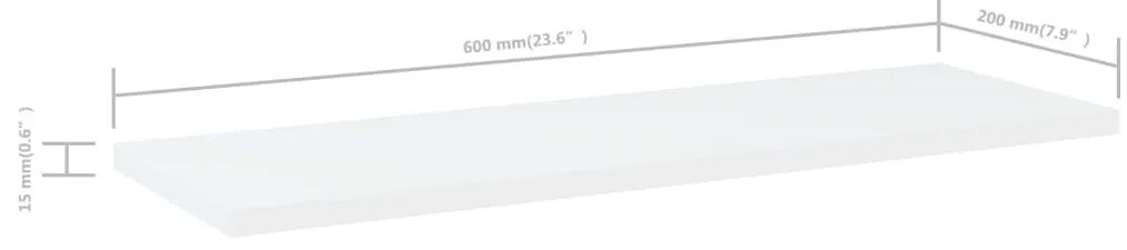 4 db fehér szerelt fa könyvespolc 60 x 20 x 1,5 cm